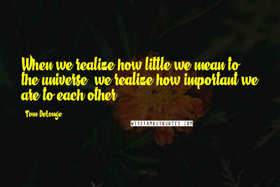 Tom DeLonge Quotes: When we realize how little we mean to the universe, we realize how important we are to each other