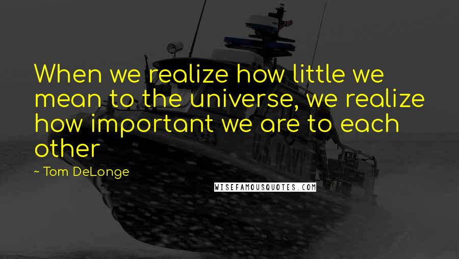 Tom DeLonge Quotes: When we realize how little we mean to the universe, we realize how important we are to each other