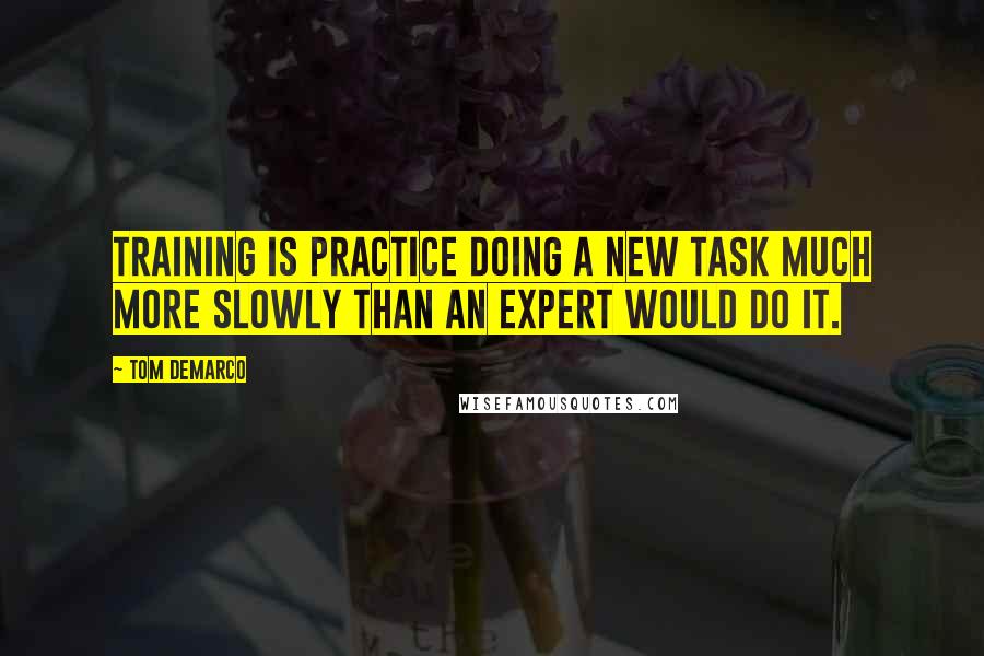 Tom DeMarco Quotes: Training is practice doing a new task much more slowly than an expert would do it.