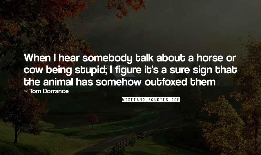 Tom Dorrance Quotes: When I hear somebody talk about a horse or cow being stupid; I figure it's a sure sign that the animal has somehow outfoxed them