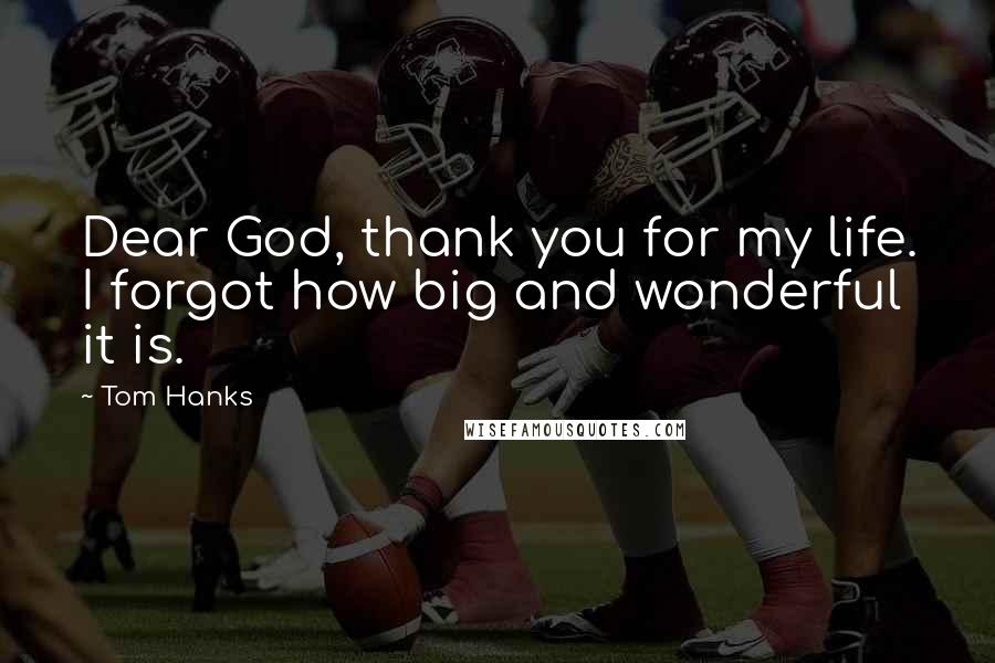 Tom Hanks Quotes: Dear God, thank you for my life. I forgot how big and wonderful it is.