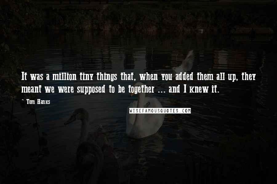 Tom Hanks Quotes: It was a million tiny things that, when you added them all up, they meant we were supposed to be together ... and I knew it.