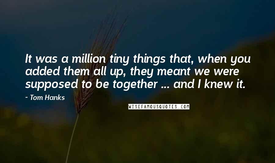 Tom Hanks Quotes: It was a million tiny things that, when you added them all up, they meant we were supposed to be together ... and I knew it.