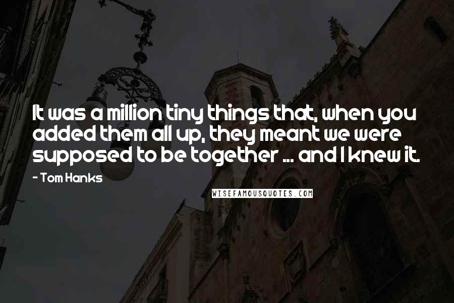 Tom Hanks Quotes: It was a million tiny things that, when you added them all up, they meant we were supposed to be together ... and I knew it.