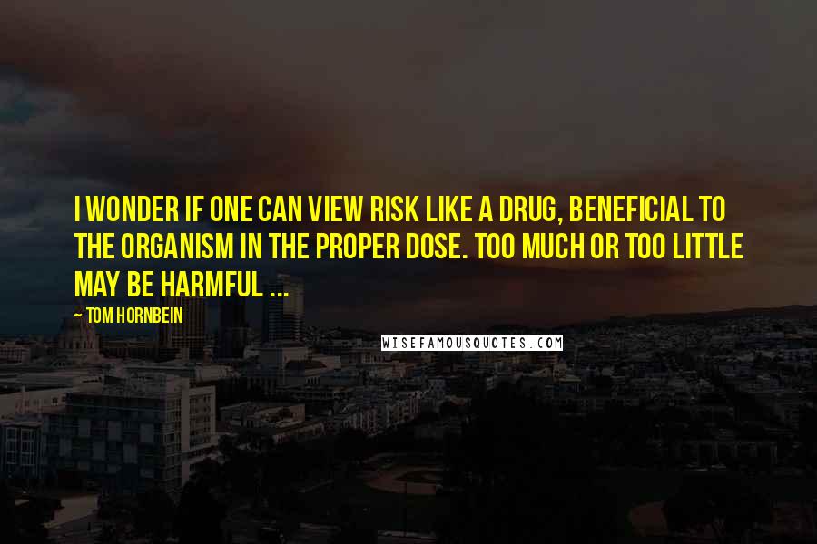 Tom Hornbein Quotes: I wonder if one can view risk like a drug, beneficial to the organism in the proper dose. Too much or too little may be harmful ...