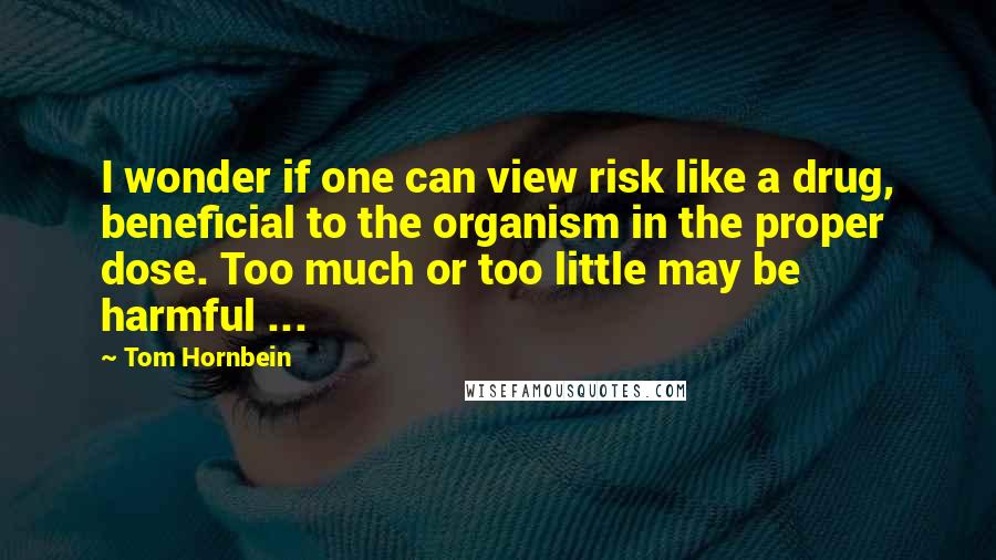 Tom Hornbein Quotes: I wonder if one can view risk like a drug, beneficial to the organism in the proper dose. Too much or too little may be harmful ...