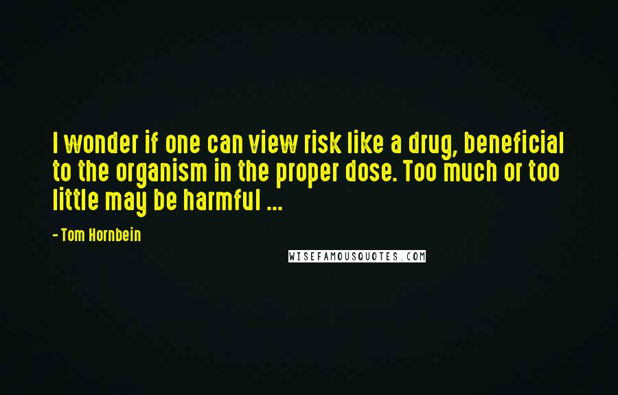 Tom Hornbein Quotes: I wonder if one can view risk like a drug, beneficial to the organism in the proper dose. Too much or too little may be harmful ...