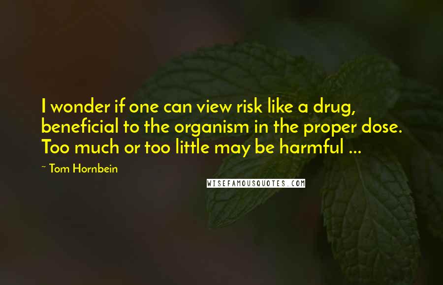 Tom Hornbein Quotes: I wonder if one can view risk like a drug, beneficial to the organism in the proper dose. Too much or too little may be harmful ...