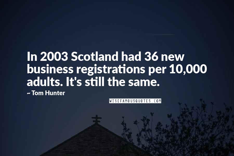 Tom Hunter Quotes: In 2003 Scotland had 36 new business registrations per 10,000 adults. It's still the same.