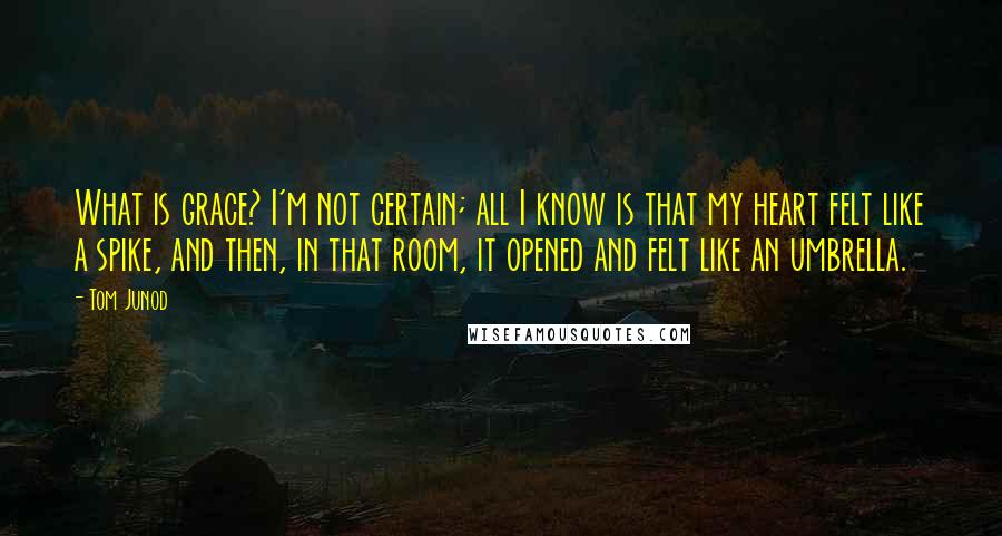 Tom Junod Quotes: What is grace? I'm not certain; all I know is that my heart felt like a spike, and then, in that room, it opened and felt like an umbrella.
