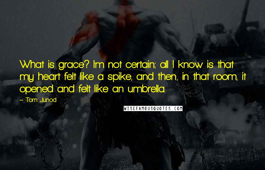 Tom Junod Quotes: What is grace? I'm not certain; all I know is that my heart felt like a spike, and then, in that room, it opened and felt like an umbrella.