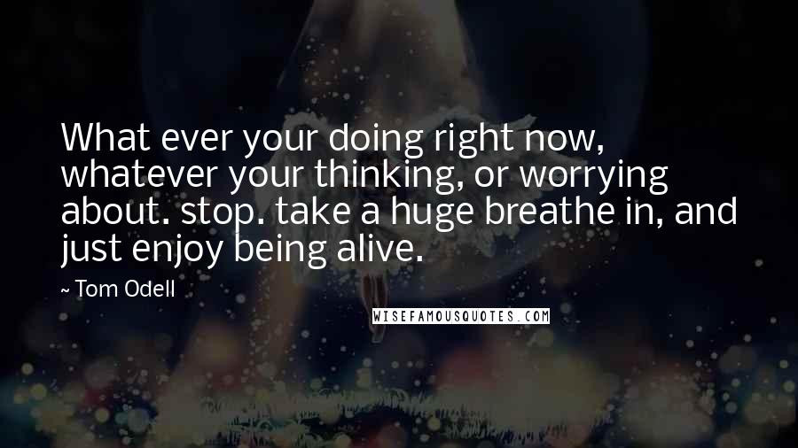 Tom Odell Quotes: What ever your doing right now, whatever your thinking, or worrying about. stop. take a huge breathe in, and just enjoy being alive.