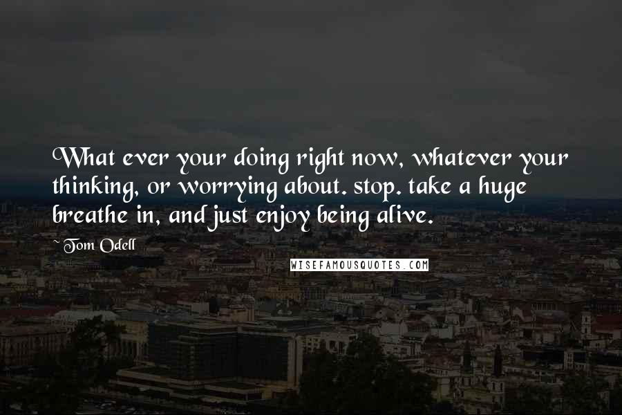 Tom Odell Quotes: What ever your doing right now, whatever your thinking, or worrying about. stop. take a huge breathe in, and just enjoy being alive.