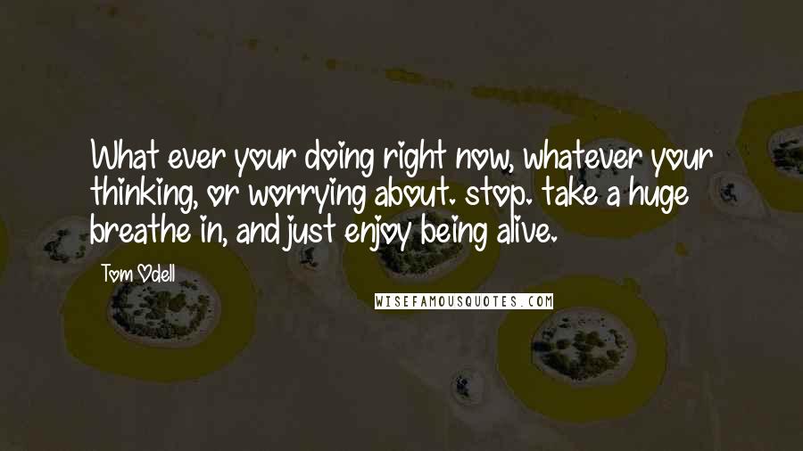 Tom Odell Quotes: What ever your doing right now, whatever your thinking, or worrying about. stop. take a huge breathe in, and just enjoy being alive.