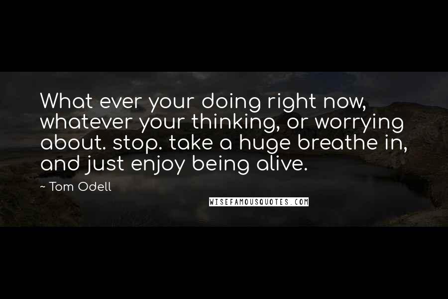 Tom Odell Quotes: What ever your doing right now, whatever your thinking, or worrying about. stop. take a huge breathe in, and just enjoy being alive.