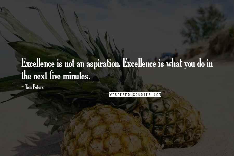 Tom Peters Quotes: Excellence is not an aspiration. Excellence is what you do in the next five minutes.