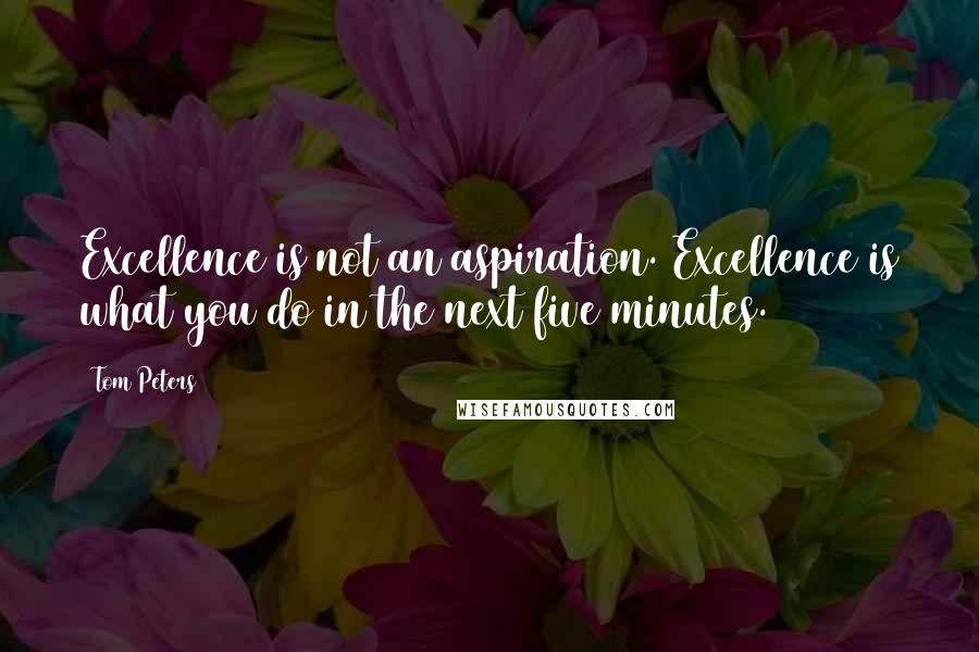 Tom Peters Quotes: Excellence is not an aspiration. Excellence is what you do in the next five minutes.