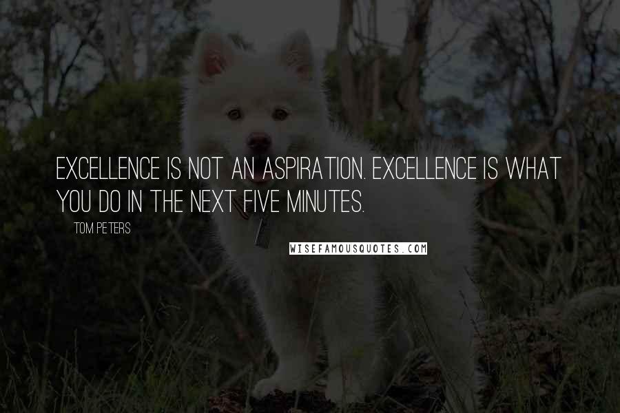 Tom Peters Quotes: Excellence is not an aspiration. Excellence is what you do in the next five minutes.