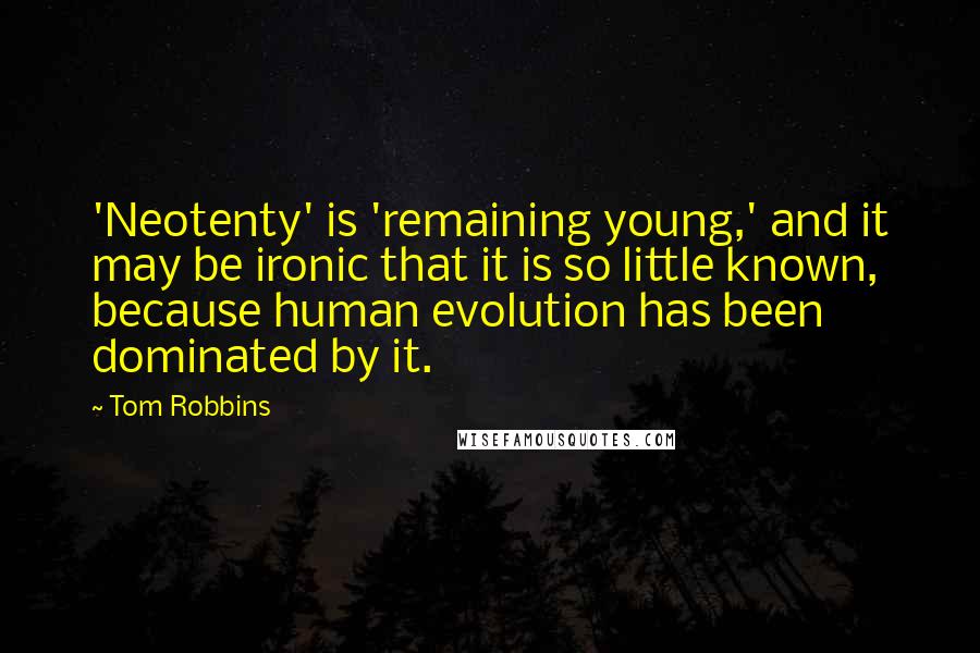 Tom Robbins Quotes: 'Neotenty' is 'remaining young,' and it may be ironic that it is so little known, because human evolution has been dominated by it.