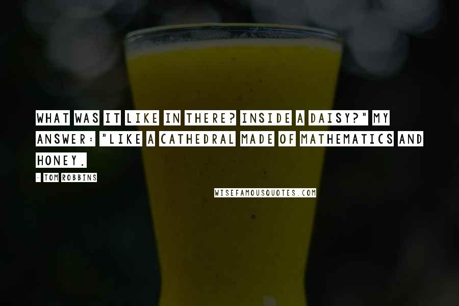 Tom Robbins Quotes: What was it like in there? Inside a daisy?" My answer: "Like a cathedral made of mathematics and honey.