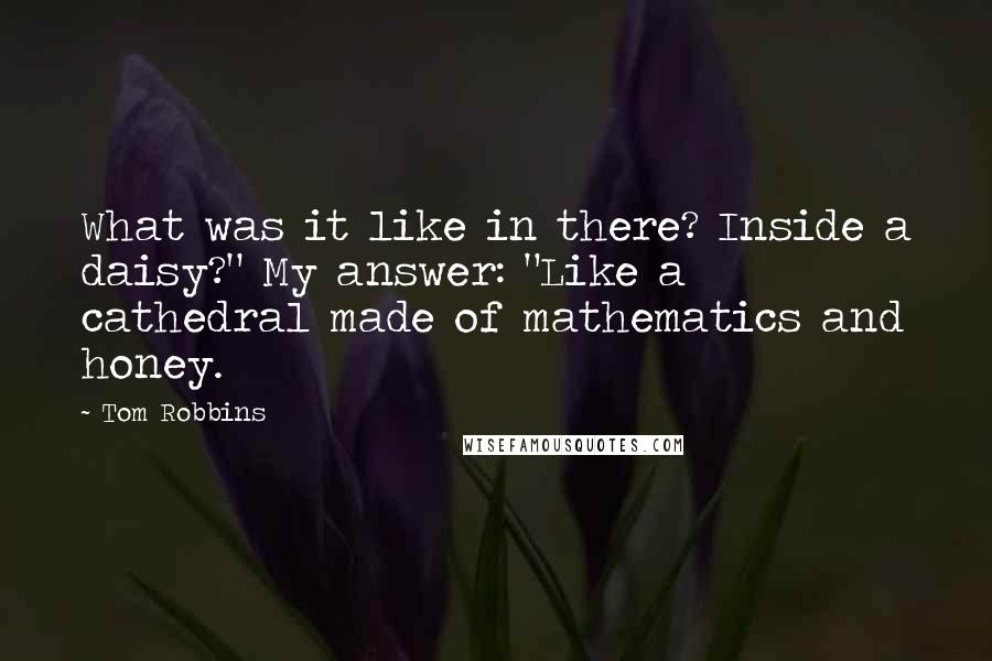 Tom Robbins Quotes: What was it like in there? Inside a daisy?" My answer: "Like a cathedral made of mathematics and honey.