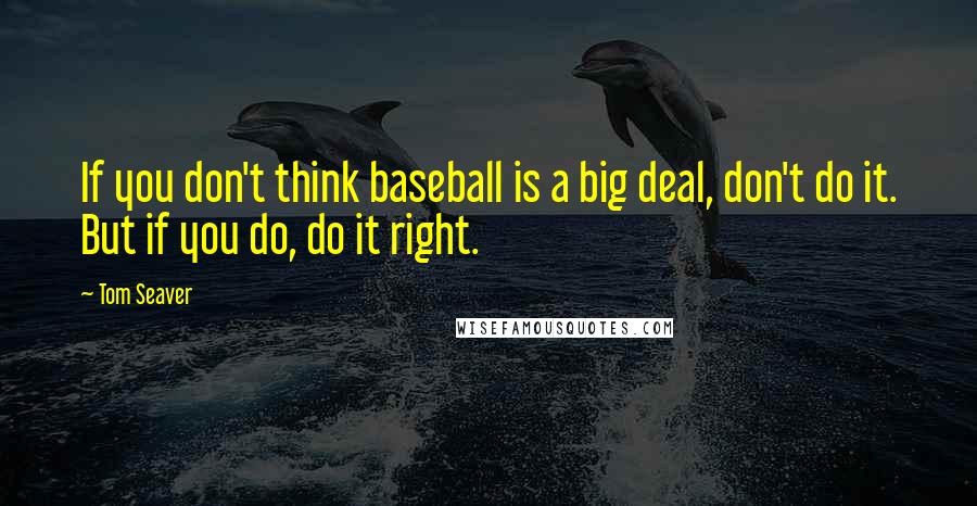 Tom Seaver Quotes: If you don't think baseball is a big deal, don't do it. But if you do, do it right.