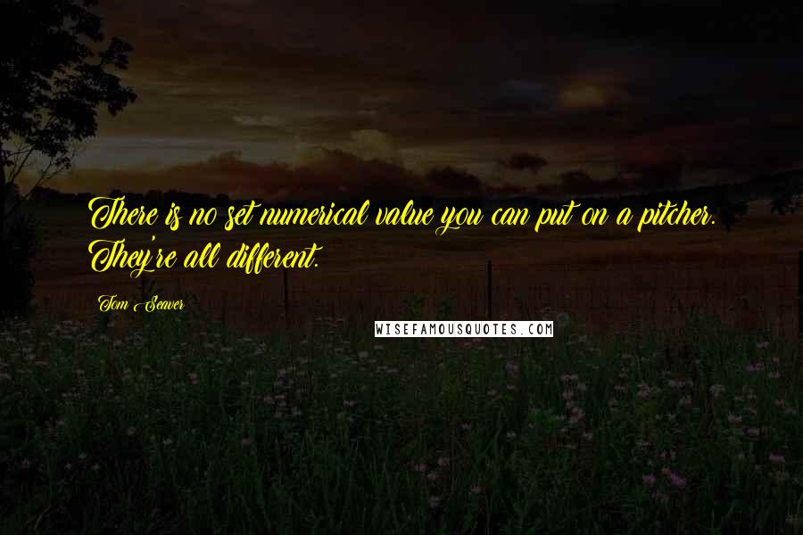 Tom Seaver Quotes: There is no set numerical value you can put on a pitcher. They're all different.