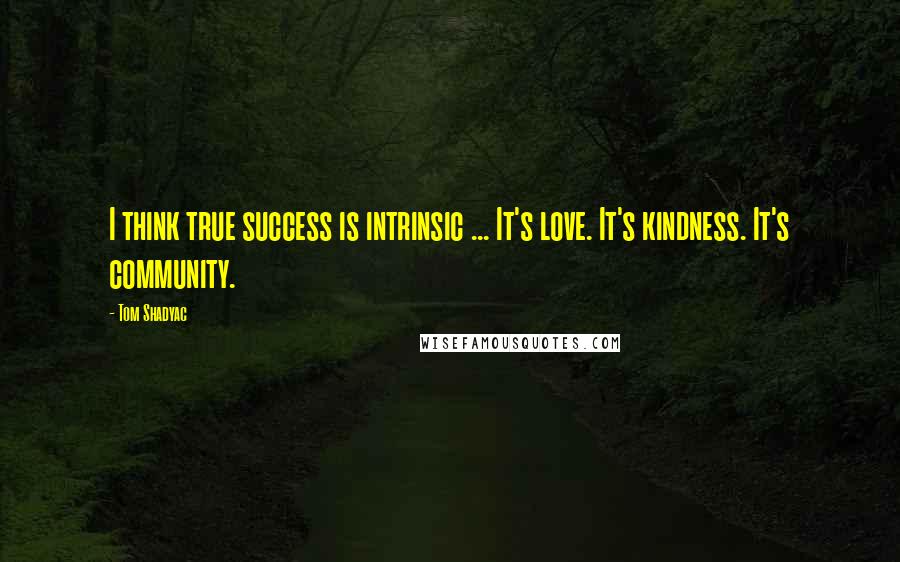 Tom Shadyac Quotes: I think true success is intrinsic ... It's love. It's kindness. It's community.