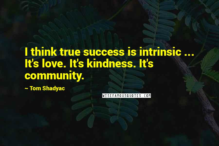 Tom Shadyac Quotes: I think true success is intrinsic ... It's love. It's kindness. It's community.