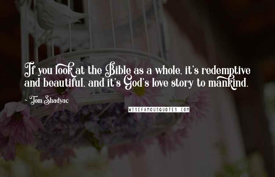 Tom Shadyac Quotes: If you look at the Bible as a whole, it's redemptive and beautiful, and it's God's love story to mankind.