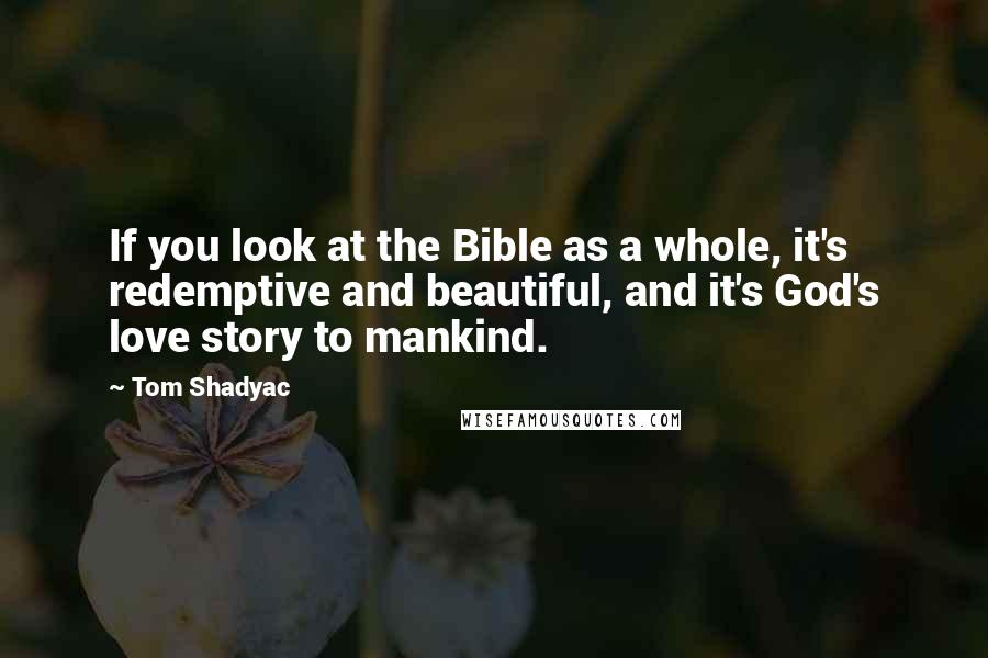 Tom Shadyac Quotes: If you look at the Bible as a whole, it's redemptive and beautiful, and it's God's love story to mankind.