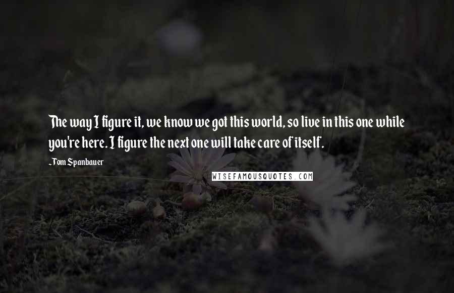 Tom Spanbauer Quotes: The way I figure it, we know we got this world, so live in this one while you're here. I figure the next one will take care of itself.