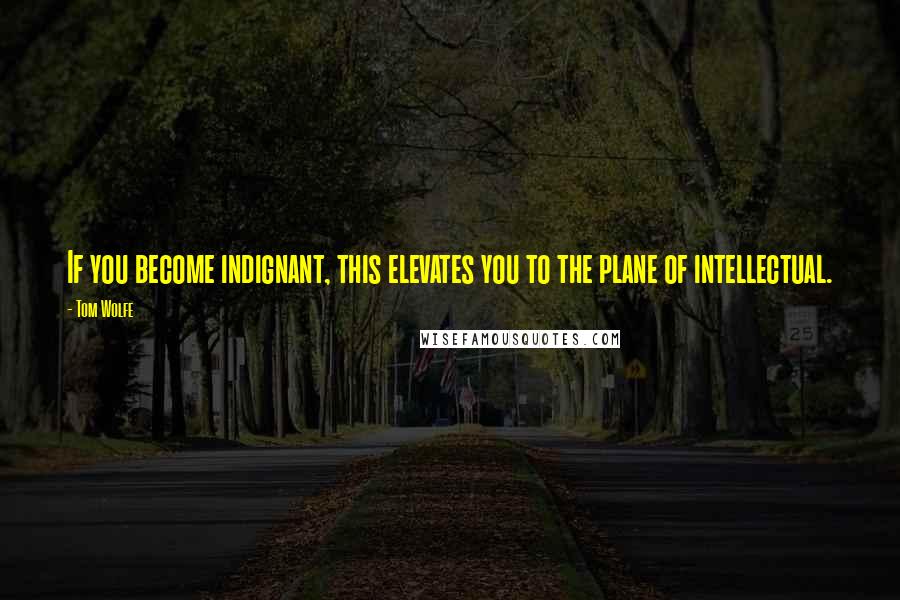 Tom Wolfe Quotes: If you become indignant, this elevates you to the plane of intellectual.
