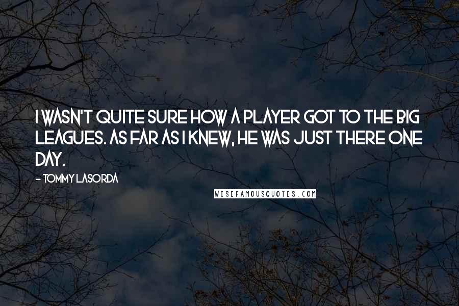 Tommy Lasorda Quotes: I wasn't quite sure how a player got to the big leagues. As far as I knew, he was just there one day.