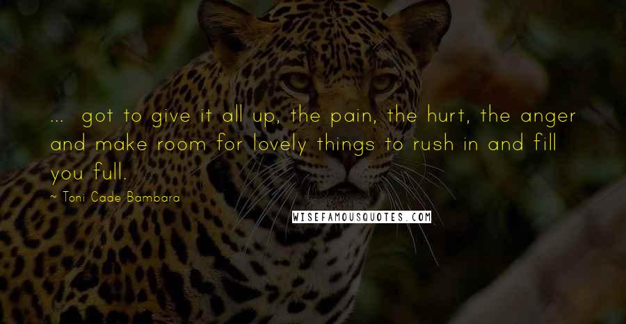Toni Cade Bambara Quotes: ...  got to give it all up, the pain, the hurt, the anger and make room for lovely things to rush in and fill you full.