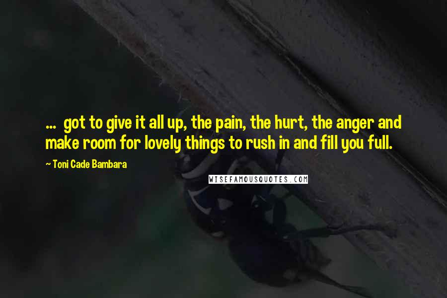 Toni Cade Bambara Quotes: ...  got to give it all up, the pain, the hurt, the anger and make room for lovely things to rush in and fill you full.