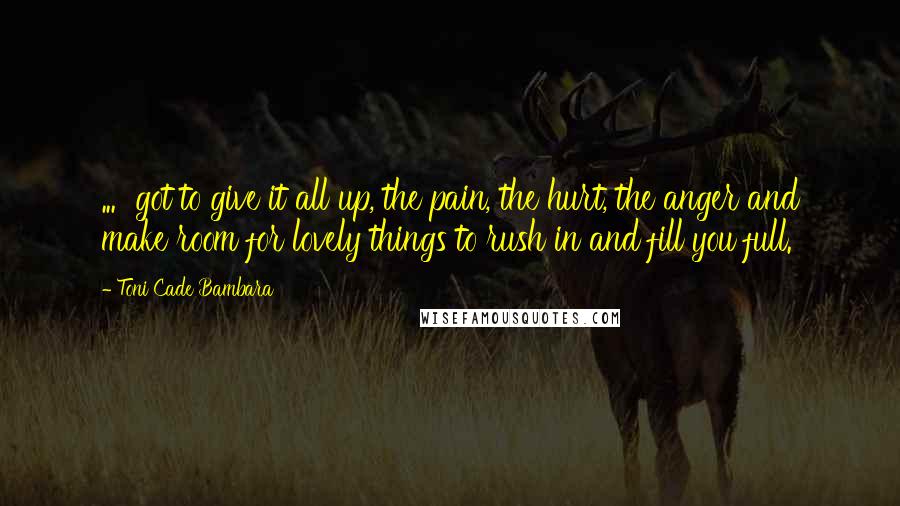 Toni Cade Bambara Quotes: ...  got to give it all up, the pain, the hurt, the anger and make room for lovely things to rush in and fill you full.