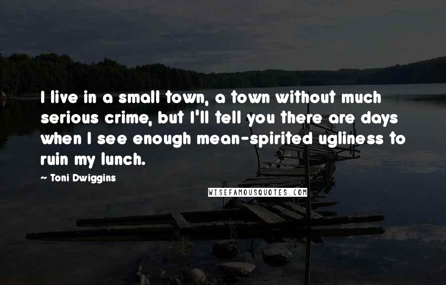 Toni Dwiggins Quotes: I live in a small town, a town without much serious crime, but I'll tell you there are days when I see enough mean-spirited ugliness to ruin my lunch.