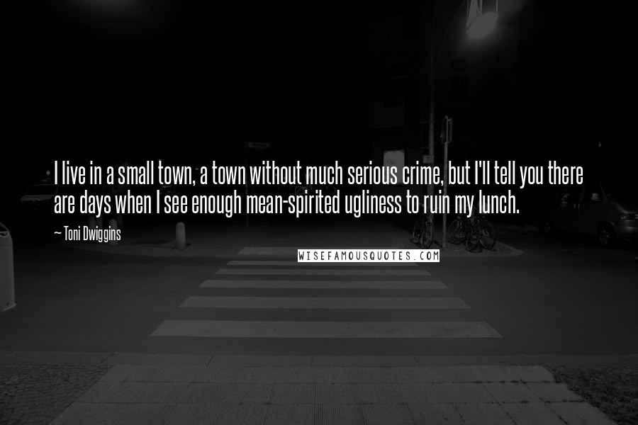 Toni Dwiggins Quotes: I live in a small town, a town without much serious crime, but I'll tell you there are days when I see enough mean-spirited ugliness to ruin my lunch.