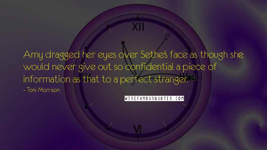 Toni Morrison Quotes: Amy dragged her eyes over Sethe's face as though she would never give out so confidential a piece of information as that to a perfect stranger.