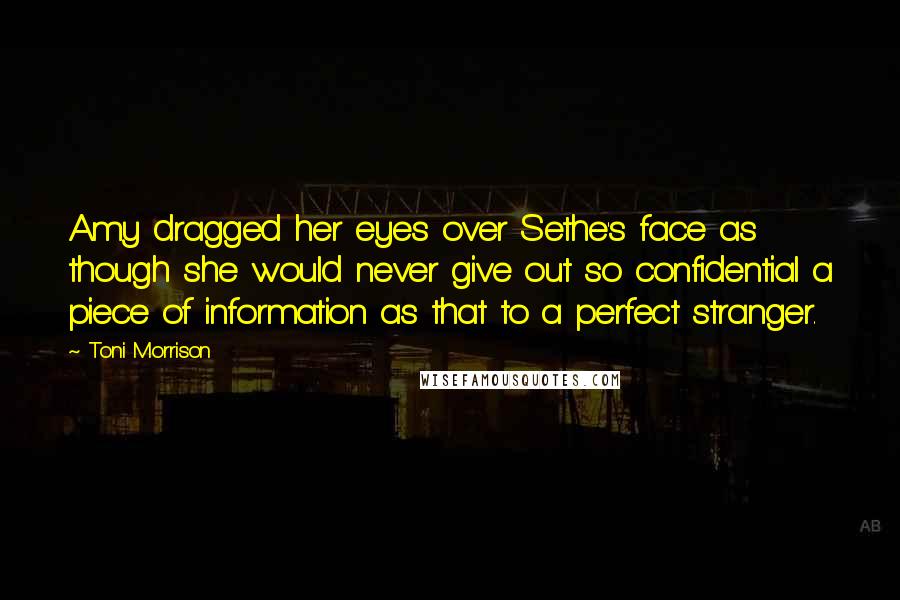 Toni Morrison Quotes: Amy dragged her eyes over Sethe's face as though she would never give out so confidential a piece of information as that to a perfect stranger.