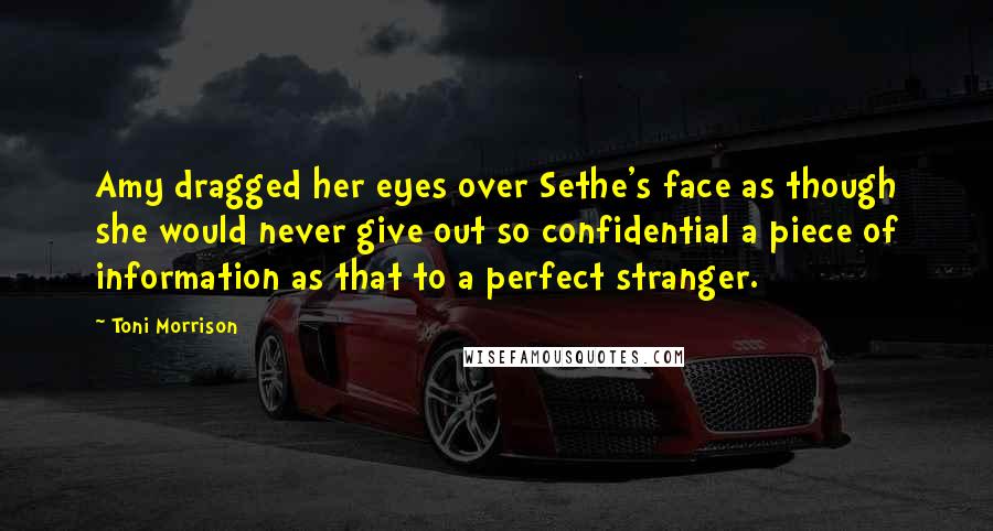 Toni Morrison Quotes: Amy dragged her eyes over Sethe's face as though she would never give out so confidential a piece of information as that to a perfect stranger.
