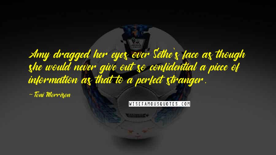 Toni Morrison Quotes: Amy dragged her eyes over Sethe's face as though she would never give out so confidential a piece of information as that to a perfect stranger.