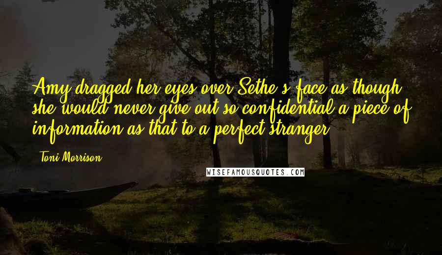 Toni Morrison Quotes: Amy dragged her eyes over Sethe's face as though she would never give out so confidential a piece of information as that to a perfect stranger.