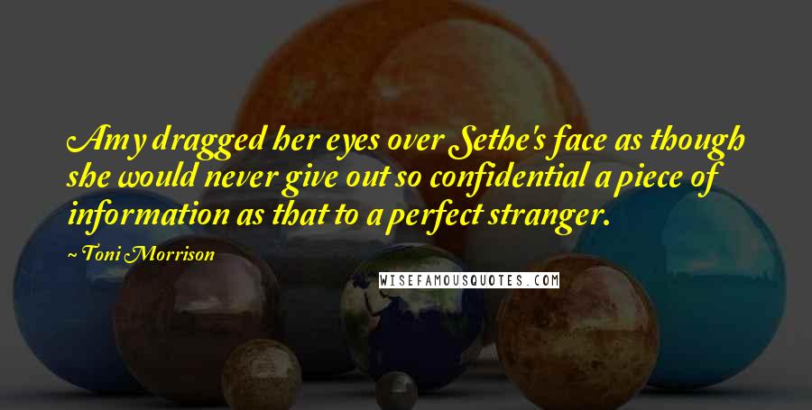 Toni Morrison Quotes: Amy dragged her eyes over Sethe's face as though she would never give out so confidential a piece of information as that to a perfect stranger.