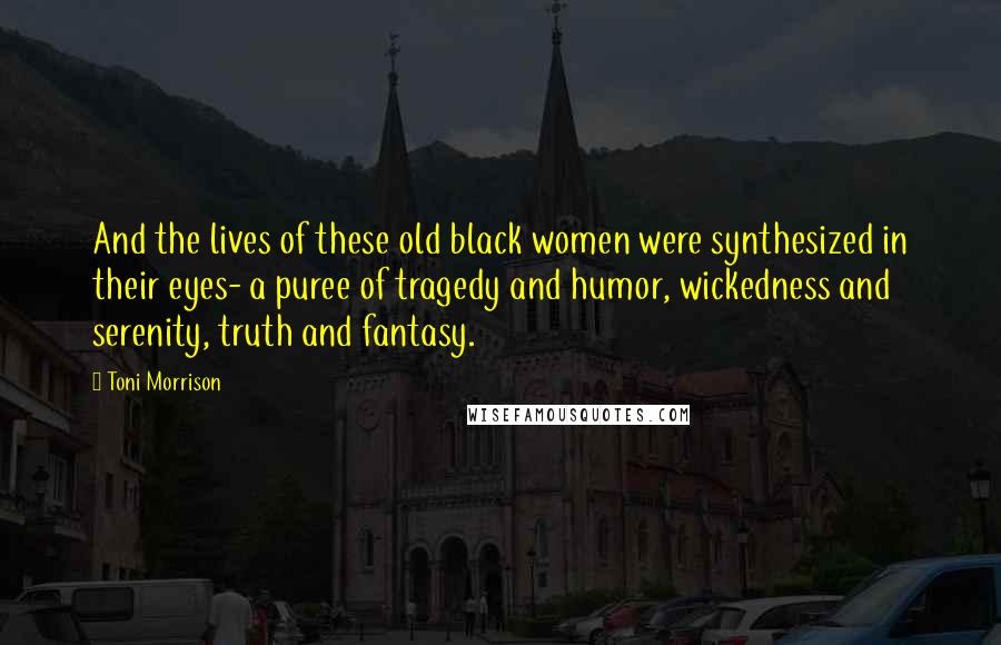 Toni Morrison Quotes: And the lives of these old black women were synthesized in their eyes- a puree of tragedy and humor, wickedness and serenity, truth and fantasy.