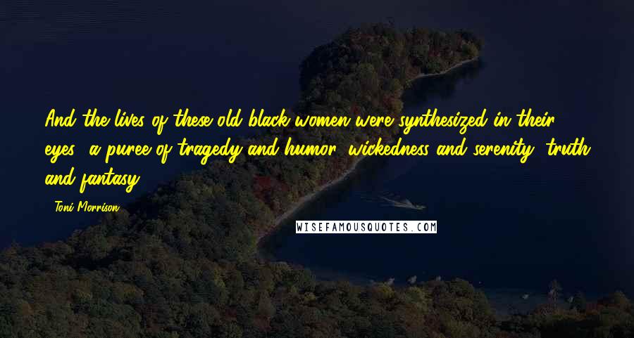 Toni Morrison Quotes: And the lives of these old black women were synthesized in their eyes- a puree of tragedy and humor, wickedness and serenity, truth and fantasy.