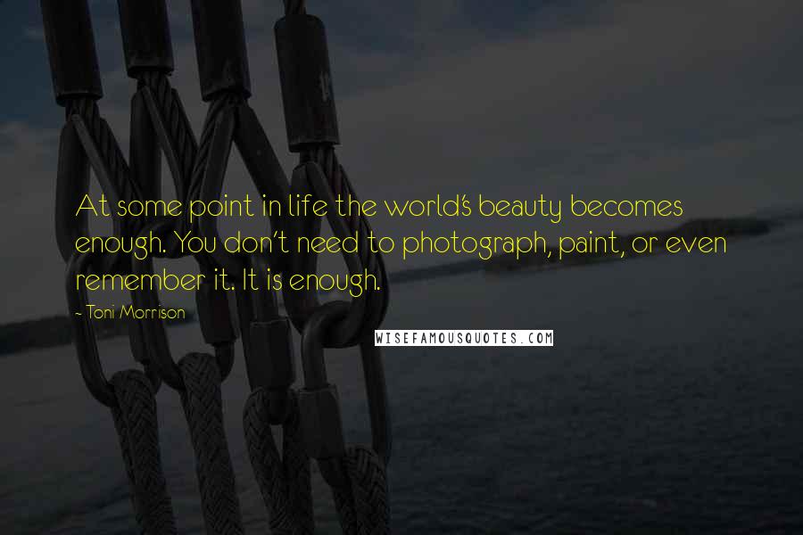 Toni Morrison Quotes: At some point in life the world's beauty becomes enough. You don't need to photograph, paint, or even remember it. It is enough.