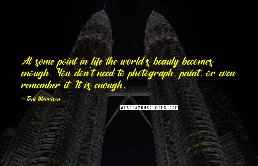 Toni Morrison Quotes: At some point in life the world's beauty becomes enough. You don't need to photograph, paint, or even remember it. It is enough.