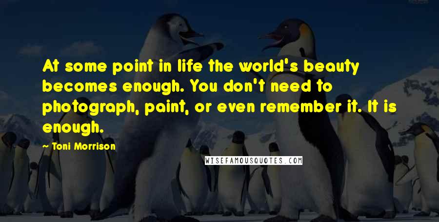 Toni Morrison Quotes: At some point in life the world's beauty becomes enough. You don't need to photograph, paint, or even remember it. It is enough.